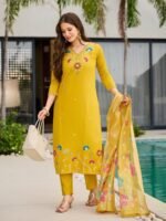 New Kurti with Pant Dupatta – Purple & Mustard Designer Set | My Fashion - Image 6