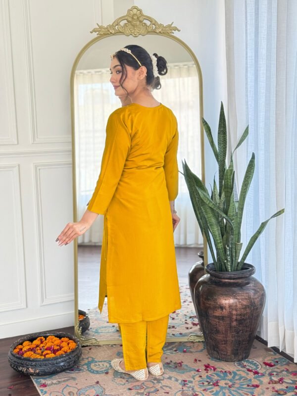 Untitled design - 1 New Mustard Embroidered Kurta Set with Pant & Chinon Dupatta| My Fashion - Image 6