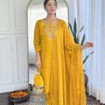 Mustard Embroidered Kurta Set