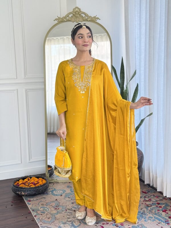 Mustard Embroidered Kurta Set3 Mustard Embroidered Kurta Set