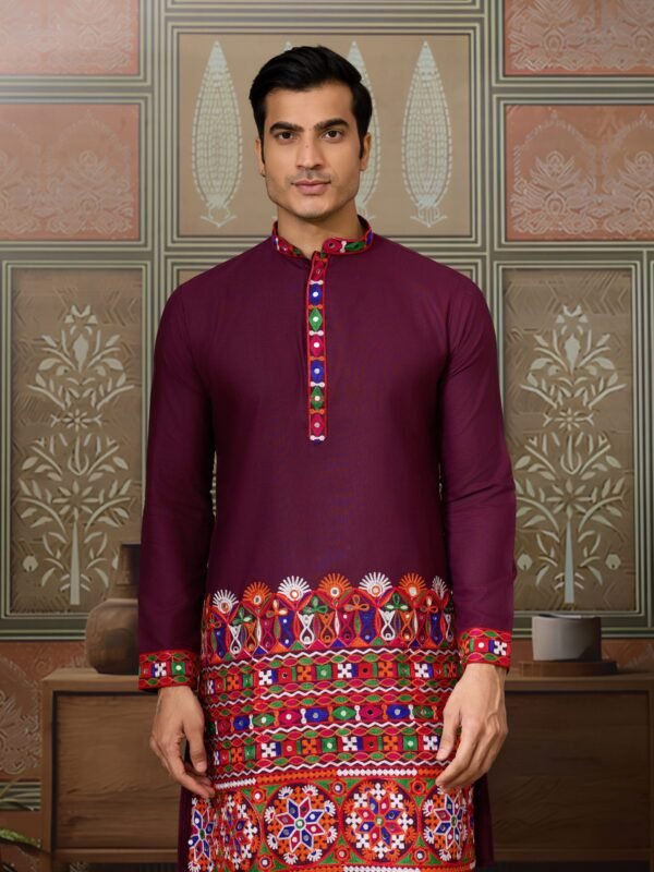 Navratri Kurta for Men –Cotton Silk with Mirror Work | Festive Wear | My Fashion - Image 4