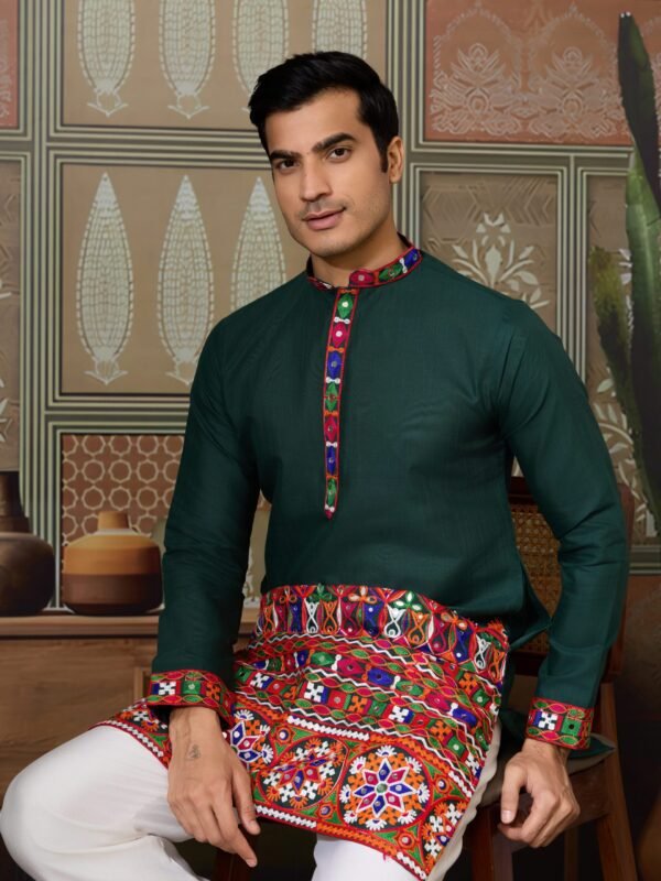 Navratri Kurta for Men –Cotton Silk with Mirror Work | Festive Wear | My Fashion - Image 3