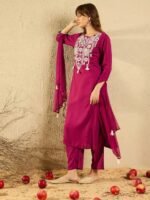 New Rani Pink Kurti with Pant & Dupatta – Embroidered Viscose Chanderi & Organza | My Fashion - Image 5
