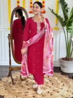 New Buy Rani Viscose Chanderi Kurta Set with Pant & Pure Linen Dupatta | My Fashion - Image 5