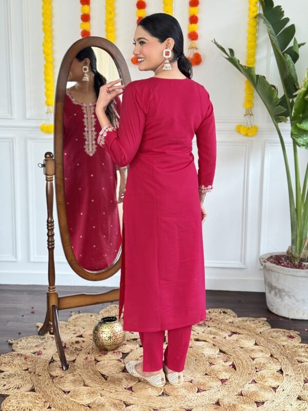 New Buy Rani Viscose Chanderi Kurta Set with Pant & Pure Linen Dupatta | My Fashion - Image 4