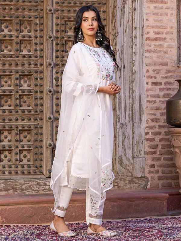 White Embroidered Kurti Set