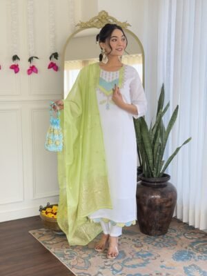 White Kurti with Pant Dupatta