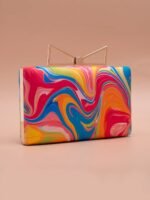 Buy Luxury Designer Art Printed Clutch (7.5×4.5 in) with satin digital print, bow lock & sling chain. Perfect for weddings, parties & gifting| My Fashion - Image 4
