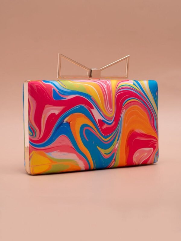 women designer clutches12 Buy Luxury Designer Art Printed Clutch (7.5×4.5 in) with satin digital print, bow lock & sling chain. Perfect for weddings, parties & gifting| My Fashion - Image 4