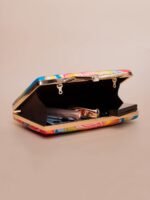 Buy Luxury Designer Art Printed Clutch (7.5×4.5 in) with satin digital print, bow lock & sling chain. Perfect for weddings, parties & gifting| My Fashion - Image 3