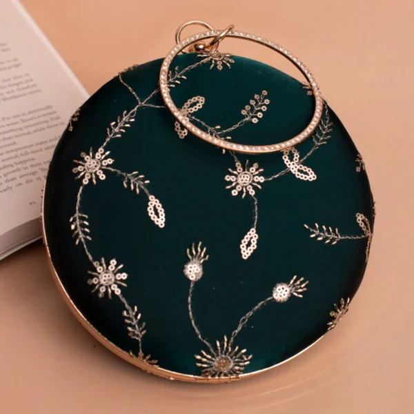 women designer clutches130 ✨ Luxury Designer Round Ethnic Clutch – Big Size Wedding & Party Handbag | My Fashion - Image 1