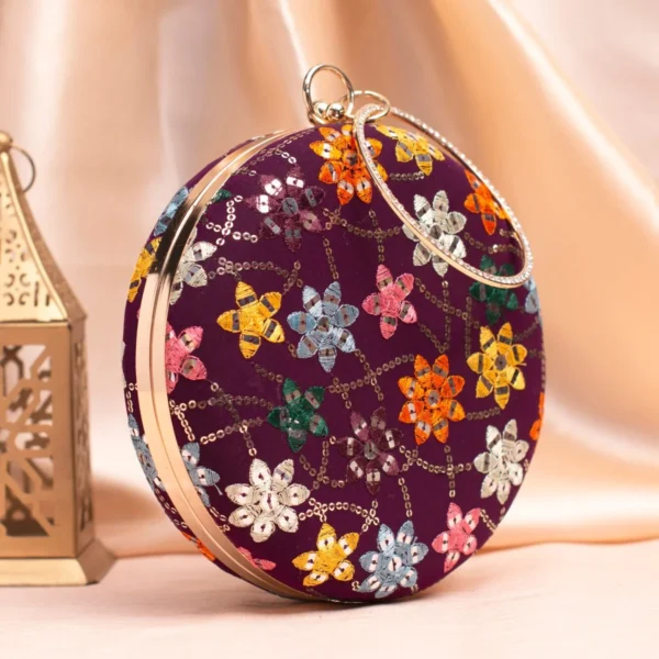 women designer clutches134 ✨ Luxury Designer Round Ethnic Clutch – Big Size Wedding & Party Handbag | My Fashion - Image 2