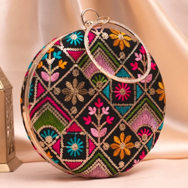 women designer clutches135 ✨ Luxury Designer Round Ethnic Clutch – Big Size Wedding & Party Handbag | My Fashion - Image 2