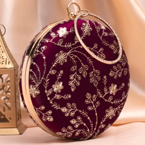 women designer clutches138 ✨ Luxury Designer Round Ethnic Clutch – Big Size Wedding & Party Handbag | My Fashion - Image 2