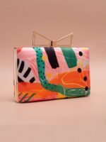 Buy Luxury Designer Art Printed Clutch (7.5×4.5 in) with satin digital print, bow lock & sling chain. Perfect for weddings, parties & gifting| My Fashion - Image 2