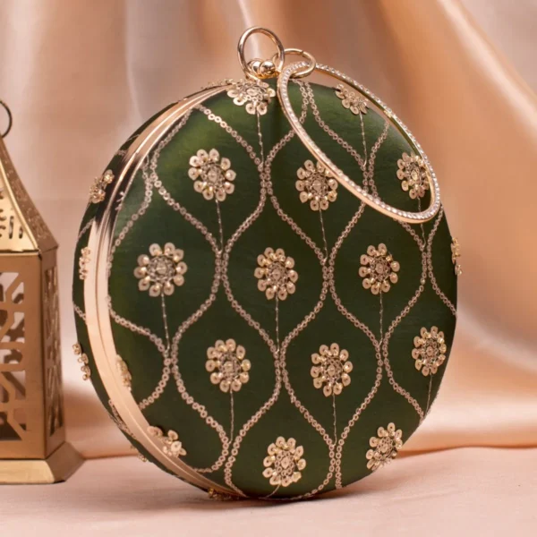women designer clutches2 ✨ Luxury Designer Round Ethnic Clutch – Big Size Wedding & Party Handbag | My Fashion - Image 2