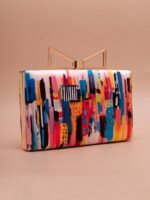 Buy Luxury Designer Art Printed Clutch (7.5×4.5 in) with satin digital print, bow lock & sling chain. Perfect for weddings, parties & gifting| My Fashion - Image 2