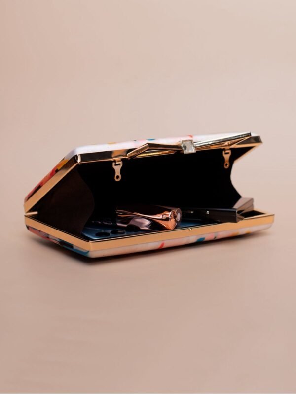 women designer clutches26 Buy Luxury Designer Art Printed Clutch (7.5×4.5 in) with satin digital print, bow lock & sling chain. Perfect for weddings, parties & gifting| My Fashion - Image 3