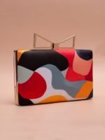 Buy Luxury Designer Art Printed Clutch (7.5×4.5 in) with satin digital print, bow lock & sling chain. Perfect for weddings, parties & gifting| My Fashion - Image 2