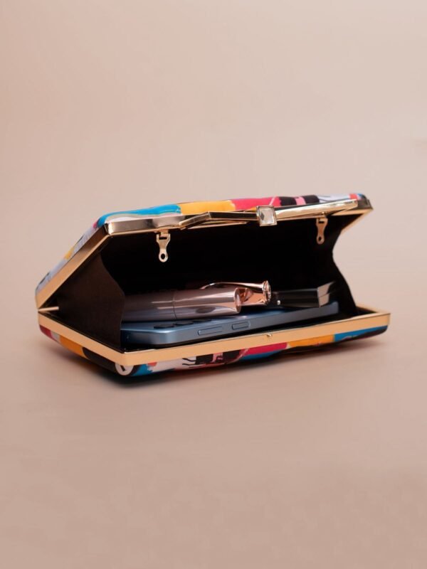 women designer clutches35 Buy Luxury Designer Art Printed Clutch (7.5×4.5 in) with satin digital print, bow lock & sling chain. Perfect for weddings, parties & gifting| My Fashion - Image 3