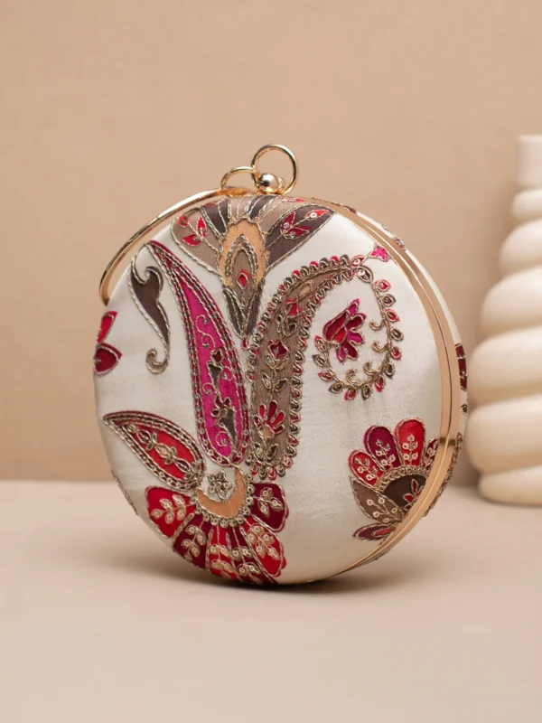 women designer clutches38 ✨ Luxury Designer Round Ethnic Clutch – Big Size Wedding & Party Handbag | My Fashion - Image 2