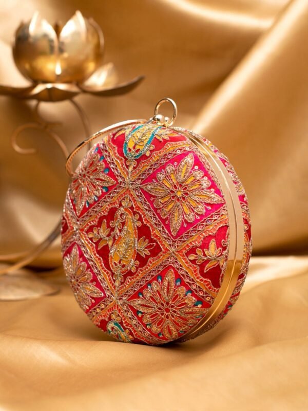 women designer clutches86 ✨ Luxury Designer Round Ethnic Clutch – Big Size Wedding & Party Handbag | My Fashion - Image 2
