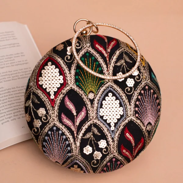 women designer clutches89 ✨ Luxury Designer Round Ethnic Clutch – Big Size Wedding & Party Handbag | My Fashion - Image 2
