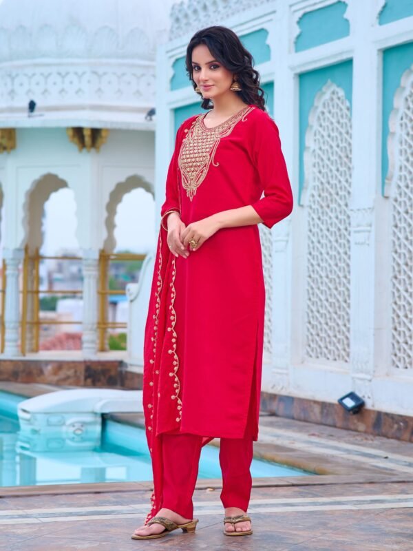 legant Chanderi Kurti Set with Embroidered Dupatta | Festive Ethnic Wear by My Fashion - Image 3