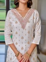 Women’s Embroidered Jaquard Kurti Set With Pant & Dupatta| Festive Ethnic Wear | My Fashion - Image 11