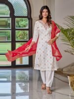 Women’s Embroidered Jaquard Kurti Set With Pant & Dupatta| Festive Ethnic Wear | My Fashion - Image 10