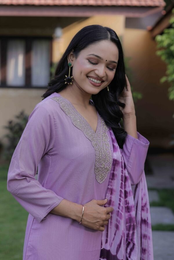 Women’s Slub Magic Embroidered Kurta Set with Pant & Dupatta| Festive Ethnic Wear | My Fashion - Image 5