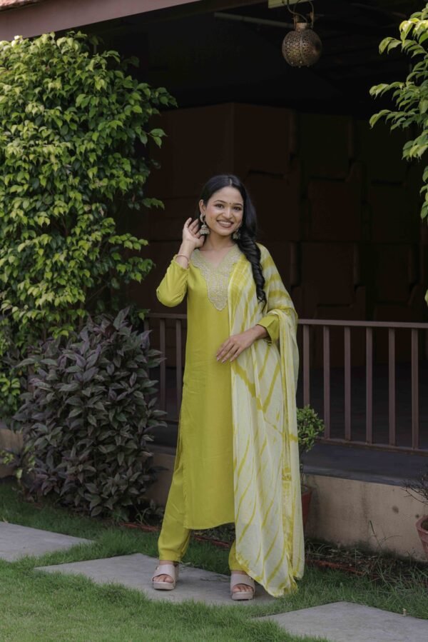 Women’s Slub Magic Embroidered Kurta Set with Pant & Dupatta| Festive Ethnic Wear | My Fashion - Image 18