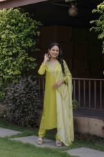 Women’s Slub Magic Embroidered Kurta Set with Pant & Dupatta| Festive Ethnic Wear | My Fashion - Image 17