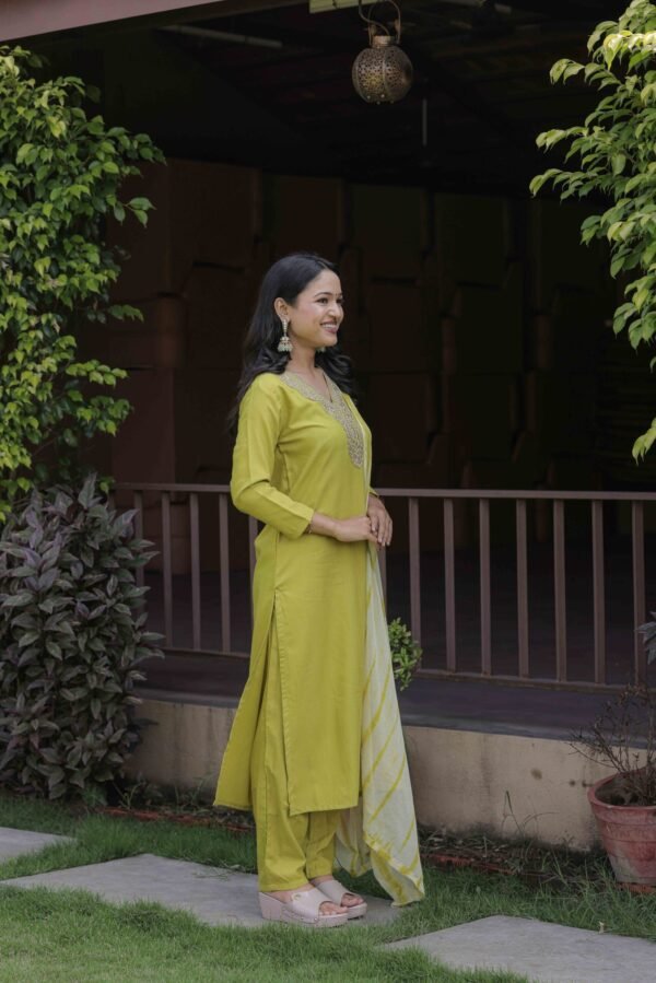 Women’s Slub Magic Embroidered Kurta Set with Pant & Dupatta| Festive Ethnic Wear | My Fashion - Image 16