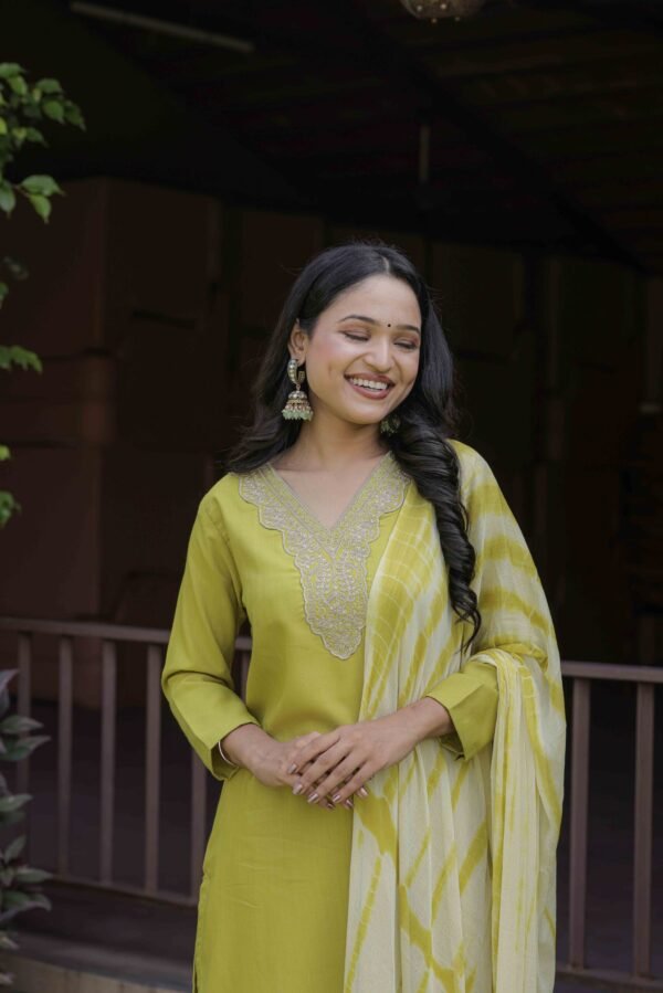 Women’s Slub Magic Embroidered Kurta Set with Pant & Dupatta| Festive Ethnic Wear | My Fashion - Image 14