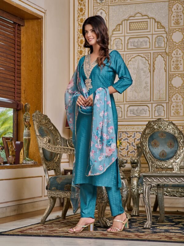 Women Embroidered Viscose Rayon Kurta Set With Pant & Digital Print Dupatta | My Fashion - Image 3