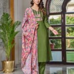 Women's Embroidered Chanderi Kurti Set