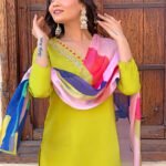 Lemon Yellow Rayon Embroidered Kurti Set