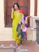 Lemon Yellow Rayon Embroidered Kurti Set | Kurta with Pant & Printed Dupatta by My Fashion - Image 7