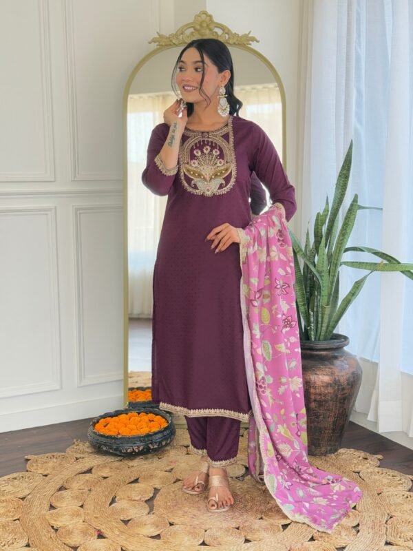 Viscose Rayon Embroidered Kurti Set5 Elegant Elegant Viscose Rayon Embroidered Kurti Set | Kurti with Pant & Dupatta by My Fashion - Image 7