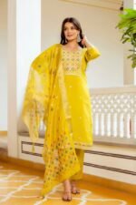 Elegant Viscose Shimar Embroidered Kurti Set | Kurti with Pant & Jacquard Organza Dupatta | MyFashion - Image 8