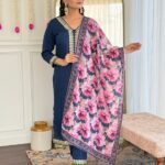 Viscose Slub Embroidered Kurti Set