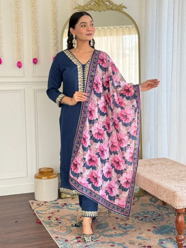 Viscose Slub Embroidered Kurti Set