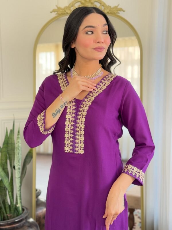 Elegant Women’s Viscose Slub Embroidered Kurti Set | My Fashion - Image 9