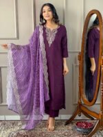 Elegant Viscose Silk Embroidered Kurti Set | Kurta with Pant & Silk Printed Dupatta by My Fashion - Image 9
