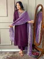 Elegant Viscose Silk Embroidered Kurti Set | Kurta with Pant & Silk Printed Dupatta by My Fashion - Image 2