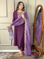 Elegant Viscose Silk Embroidered Kurti Set | Kurta with Pant & Silk Printed Dupatta by My Fashion - Image 3