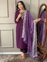 Elegant Viscose Silk Embroidered Kurti Set | Kurta with Pant & Silk Printed Dupatta by My Fashion - Image 8