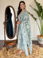 Elegant Women’s Liril & Petrol Slub Magic Embroidered Kurti Set with Pant & Dupatta by My Fashion - Image 4