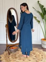 Elegant Women’s Liril & Petrol Slub Magic Embroidered Kurti Set with Pant & Dupatta by My Fashion - Image 3